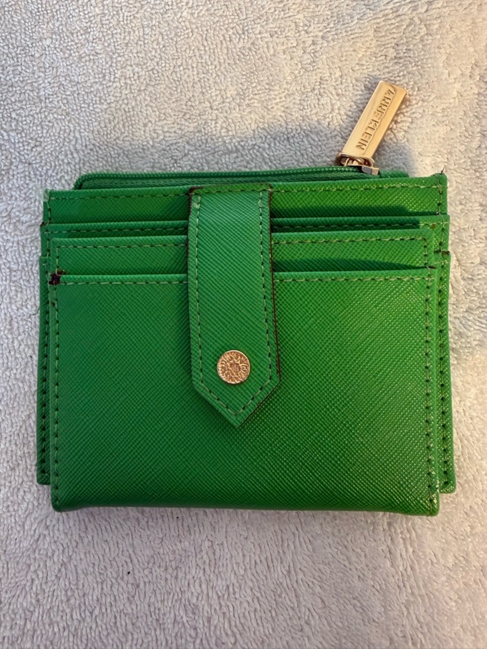 Anne Klein bright green wallet with gold hardware